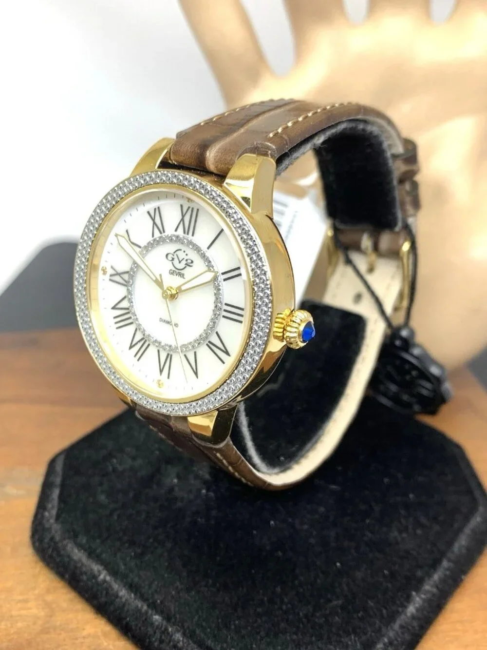 GV2 by Gevril Women's Watch 9142 Swiss Quartz Mother Of Pearl Dial Brown Leather